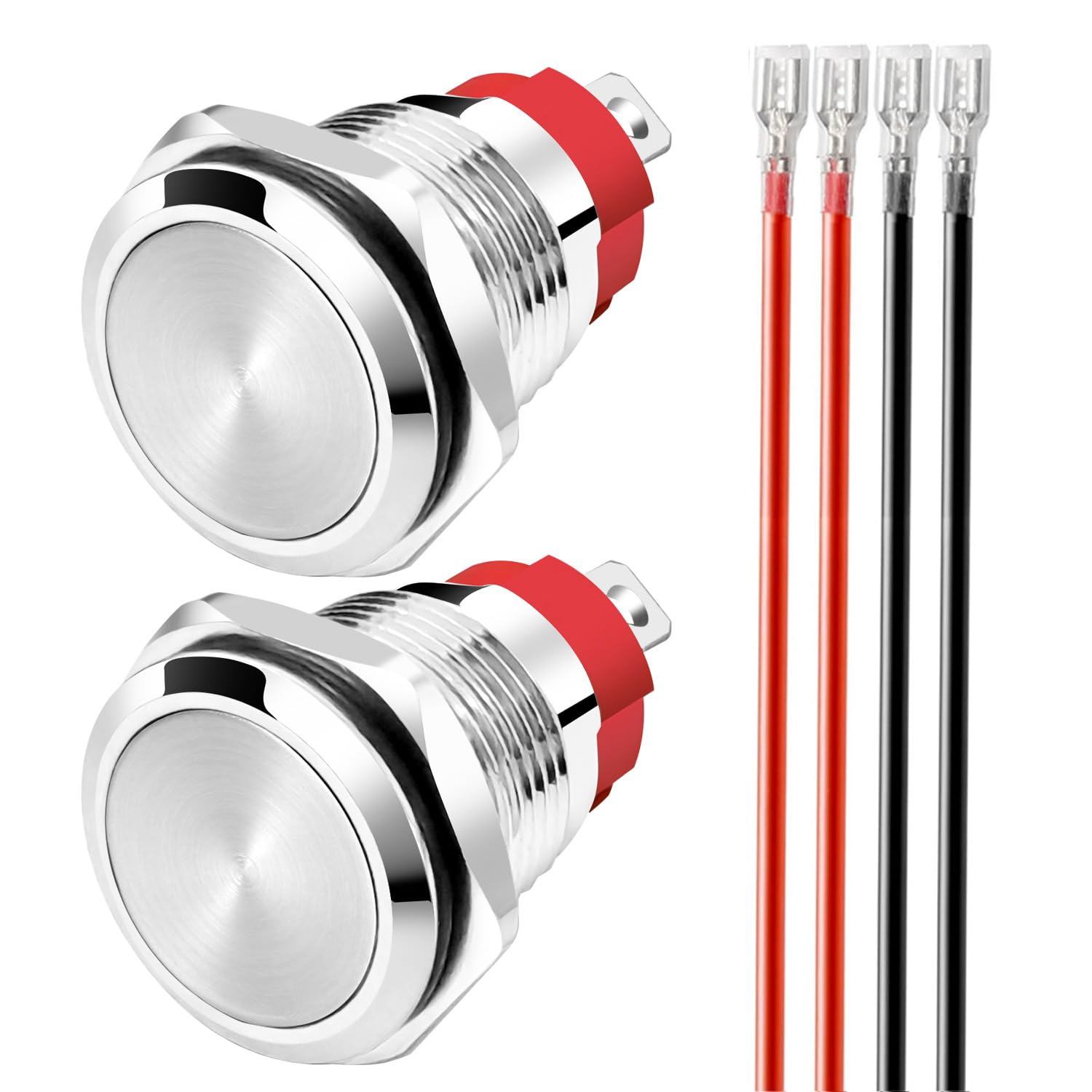 Gebildet 2pcs Momentary Waterproof Push Button 0~250V(5V/12V/24V/110V/220V)/15Amp 16mm Stainless Steel Push Button Switch Waterproof with Connector