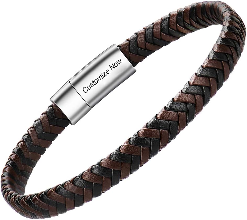 Mochity Bracelet Cuir Homme, Bracelet Tressé Homme Noir Marron Bleu, 21 cm Bracelets Cuir Simple Homme, Bijoux Cadeau Pour Papa Hommes, Avec Boîte Cadeau (A, Marron