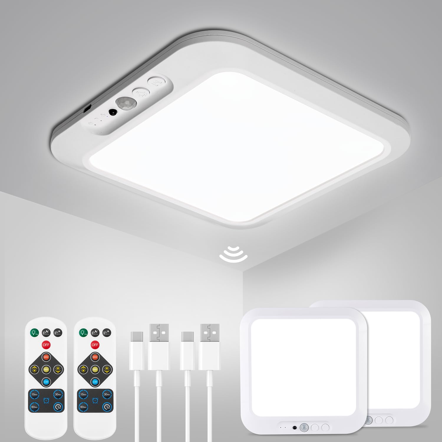 wowatt 2Pcs Rechargeable Battery Operated Ceiling Light, Motion Sensor Light Indoor Wireless Shower Lamp with Remote 3000K 4500K 6500K Dimmable Timing for Closet, Shower, Hallway, Patio-image-32