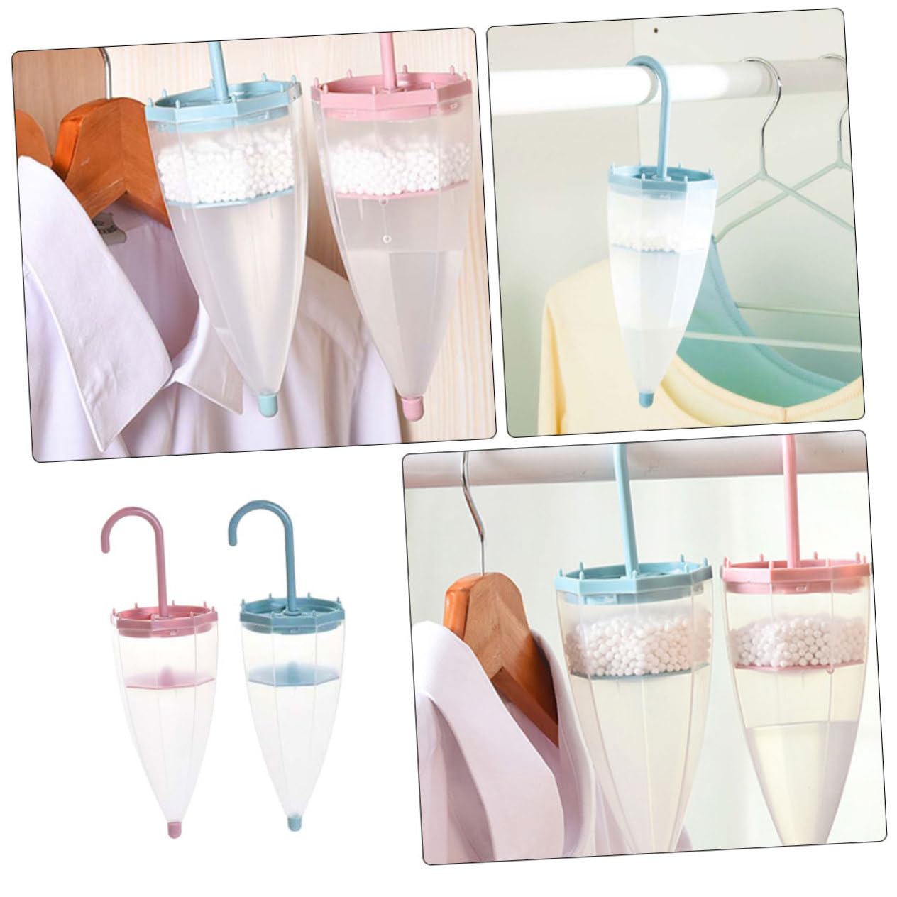SOLUSTRE Deumidificatore Controllo Umidità Armadio 2 Pezzi con Design Ombrello Materiale Abs e Pp, per Cucina e Guardaroba