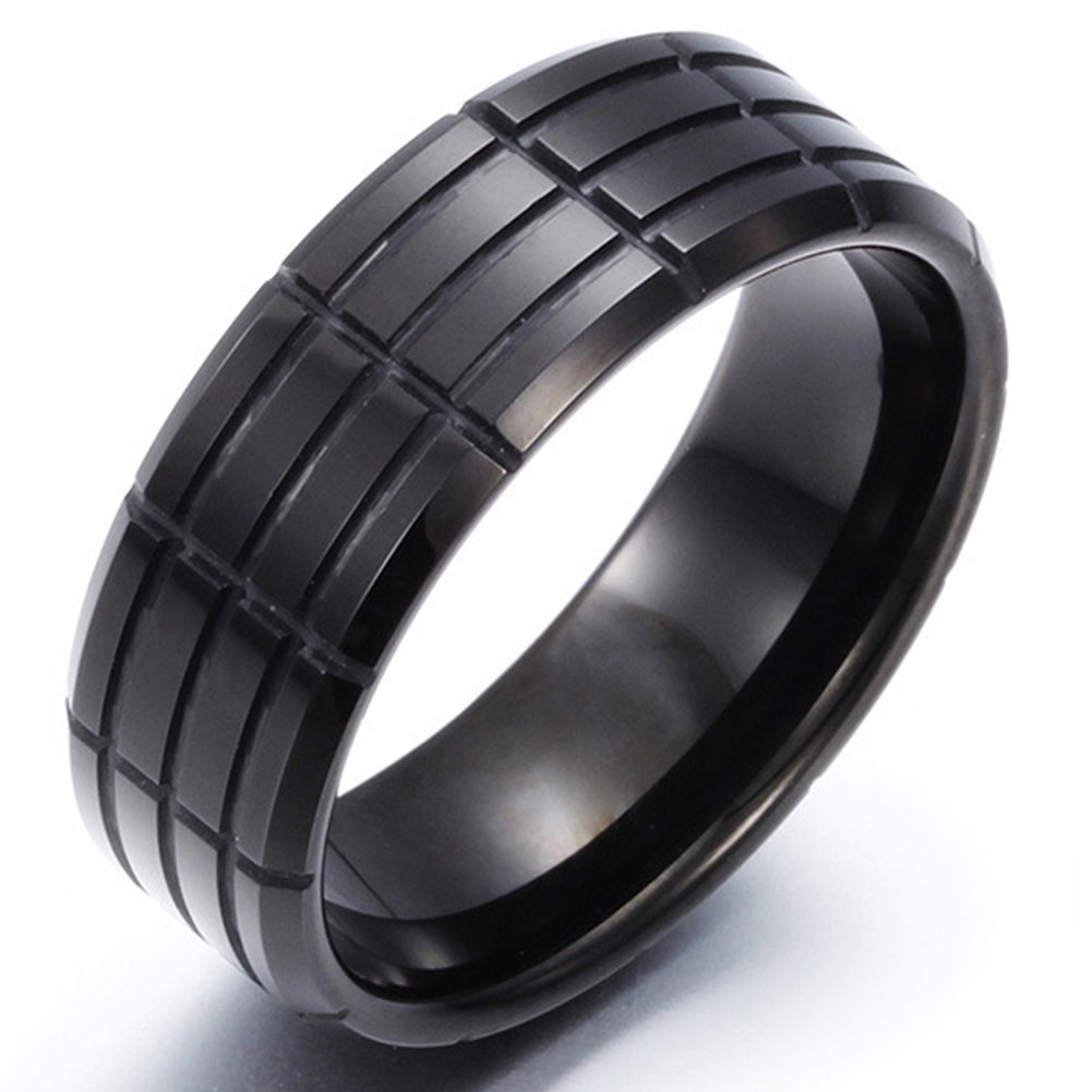DOLAA 8mm Black Vintage Tungsten Carbide Carbon Fiber Ring For Men's Rings