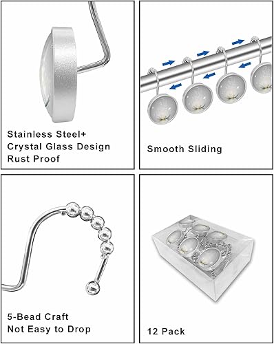 Miniatura 7 de Fantasy Lotus - Juego de 12 ganchos para cortina de ducha con diseño de flor de loto blanco, anillos de cortina de ducha para baño, decorativos de