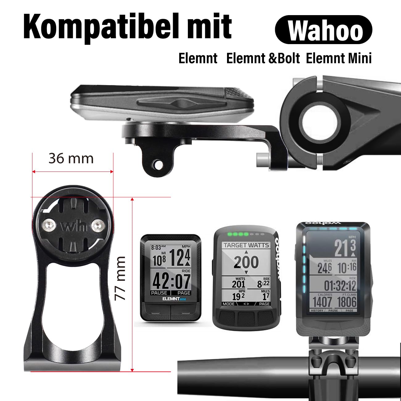 Chooee Wahoo Elemnt - Soporte de bicicleta para Wahoo Elemnt, color rojo y negro, color Negro
