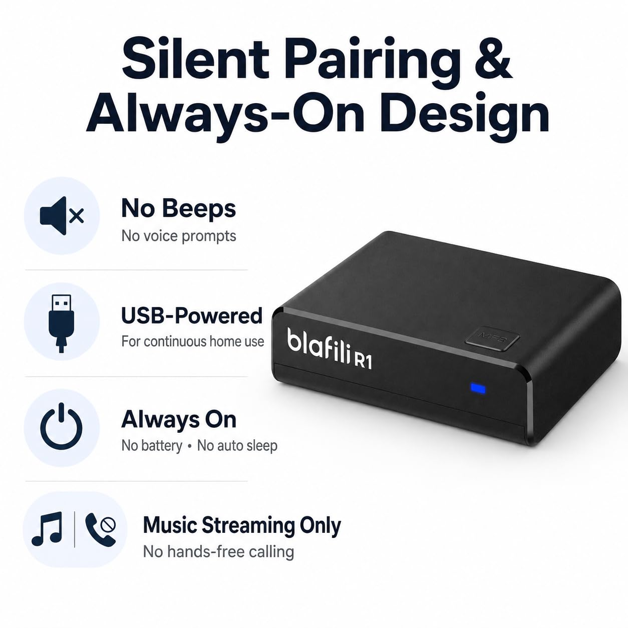 Odbiornik Bluetooth R1 do domowego stereo, wyjścia RCA i wejścia zasilania