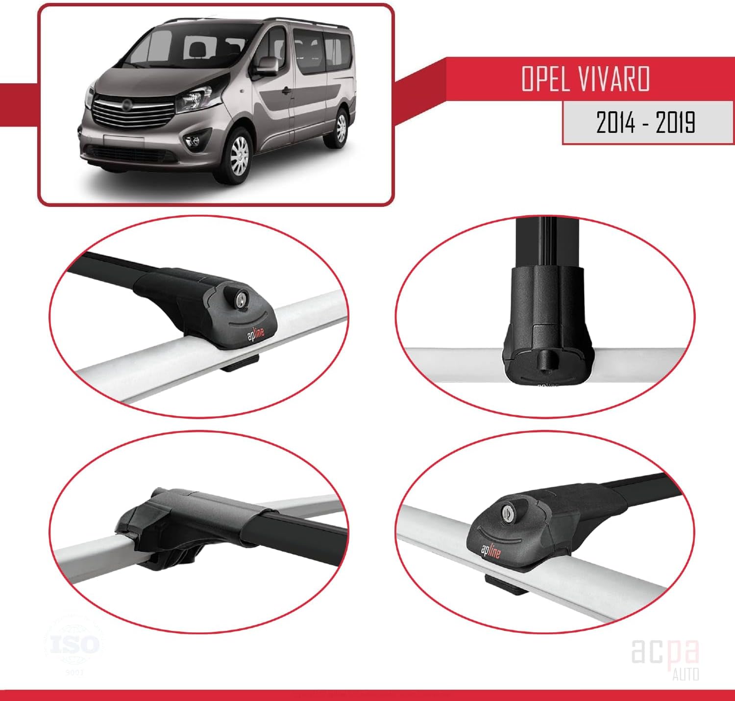 Compatible with Opel Vivaro 2014-2019 Roof Rack ACE-1 Roof Rack Pack Rack Black