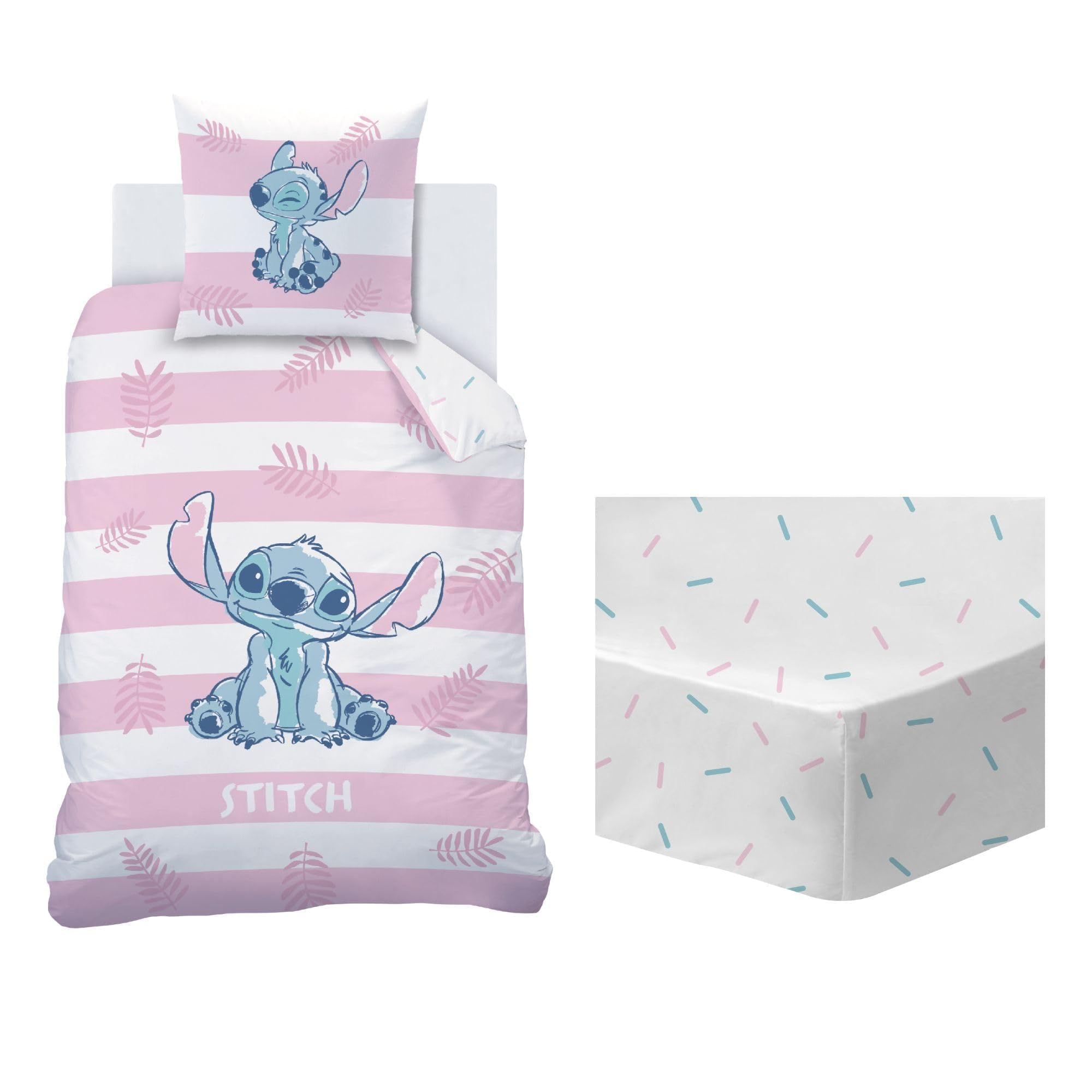 Disney Home Stitch Stripe Ensemble Parure et Drap-Housse Imprimé Fille