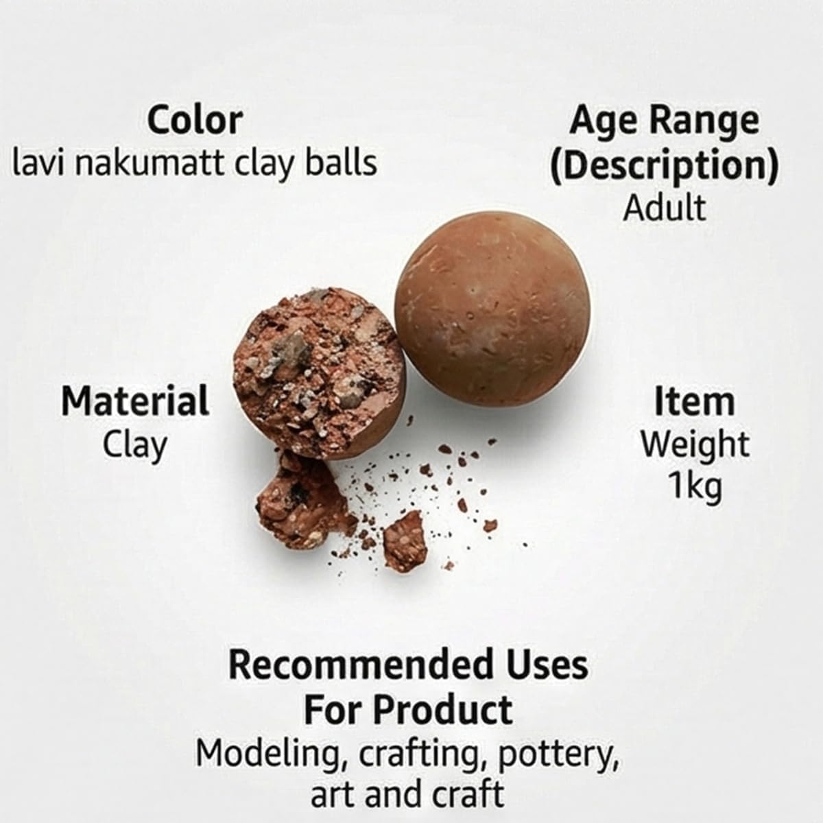 VRINDAVANBAZAAR.COM Nakumatt Clay Balls 1kg for Crafting, DIY Projects and Decorative Use – Round Preformed Pieces for Art, Pottery and Home Décor – Ideal for Creative Activities and Applications