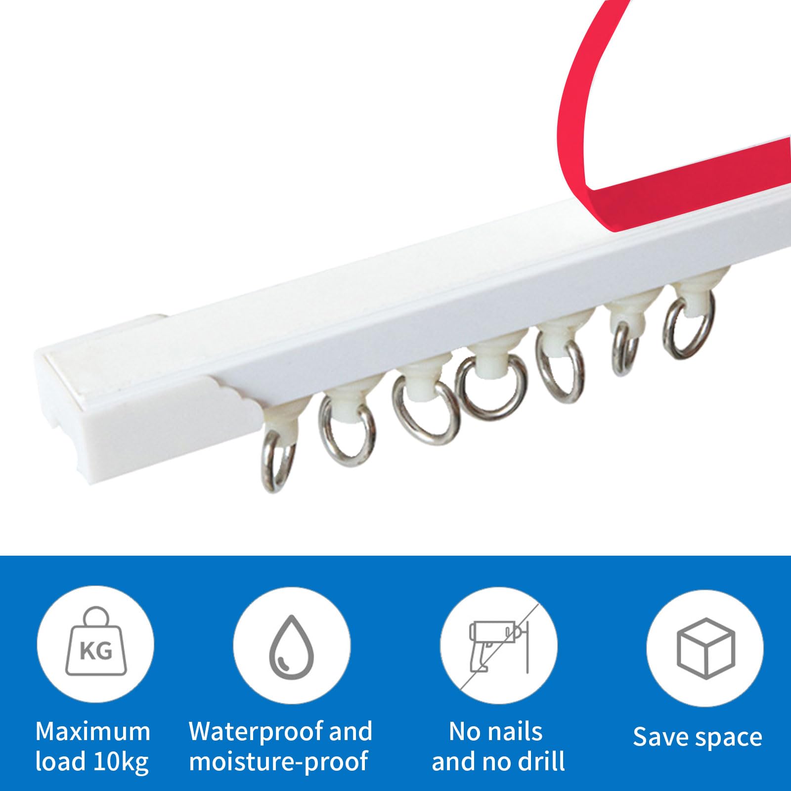 INCREWAY Binario per tenda da soffitto o parete, adesivo per soffitto, divisorio per stanza, senza trapano, senza viti, ganci per tende da bagno e doccia