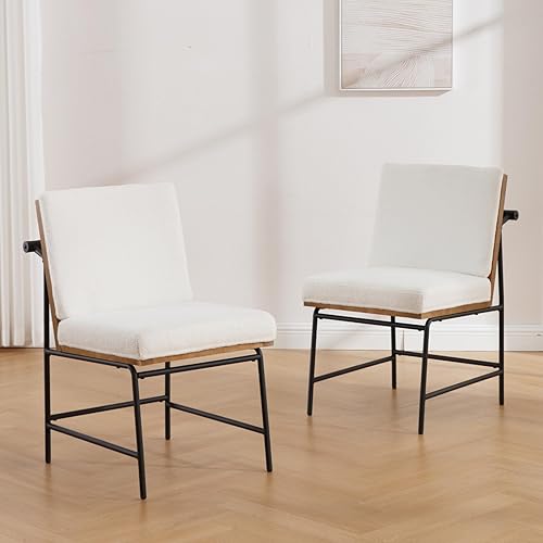 Miniatura 6 de Ya-Home Juego de 2 sillas de comedor modernas, cómodas sillas laterales tapizadas de tela Sherpa sin brazos con respaldo de madera, patas de metal
