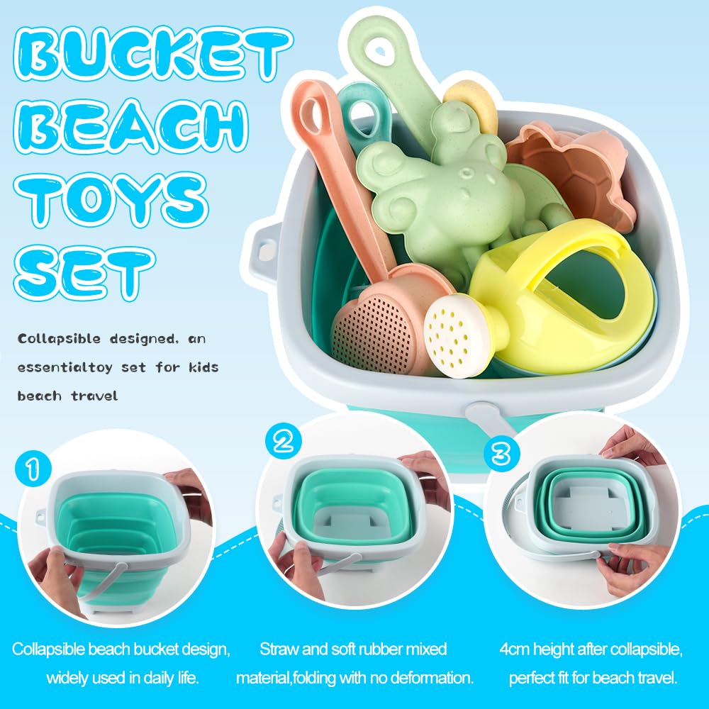CLIUNT 11pcs Bucket Beach Toy Set, Play Sand Toys Set, Kids Sand Beach Toys Set - Image 2