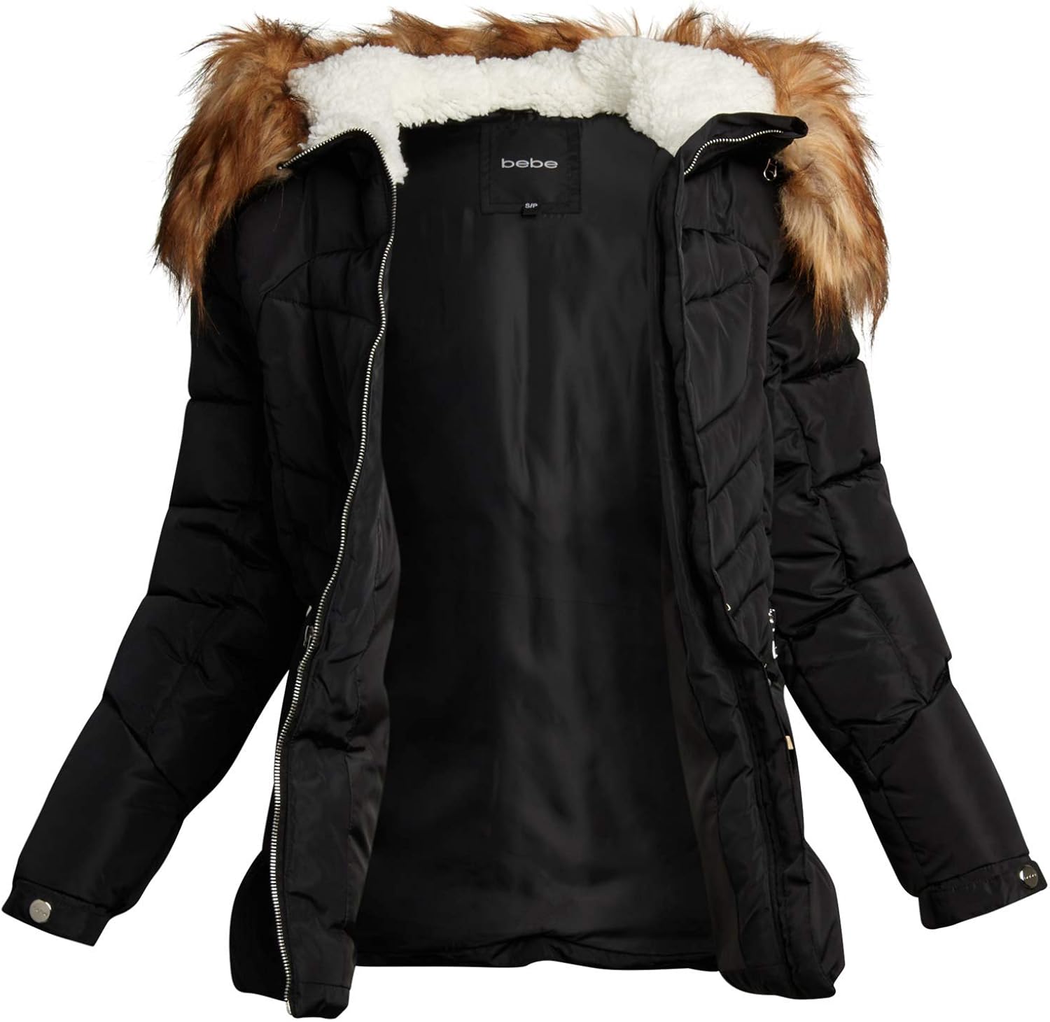 bebe Women's Coat – Bubble Puffer Windbreaker Ski Jacket with Fur Trim Hood (Size: S-XL)