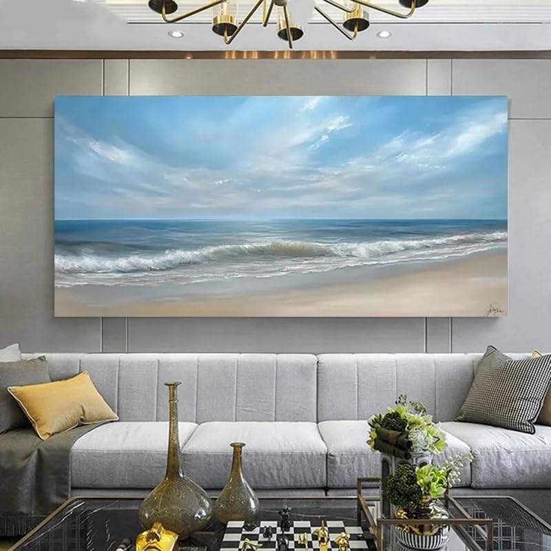 Affiche sur toile vagues de l'océan avec texture fine décoration salon 80x160 cm