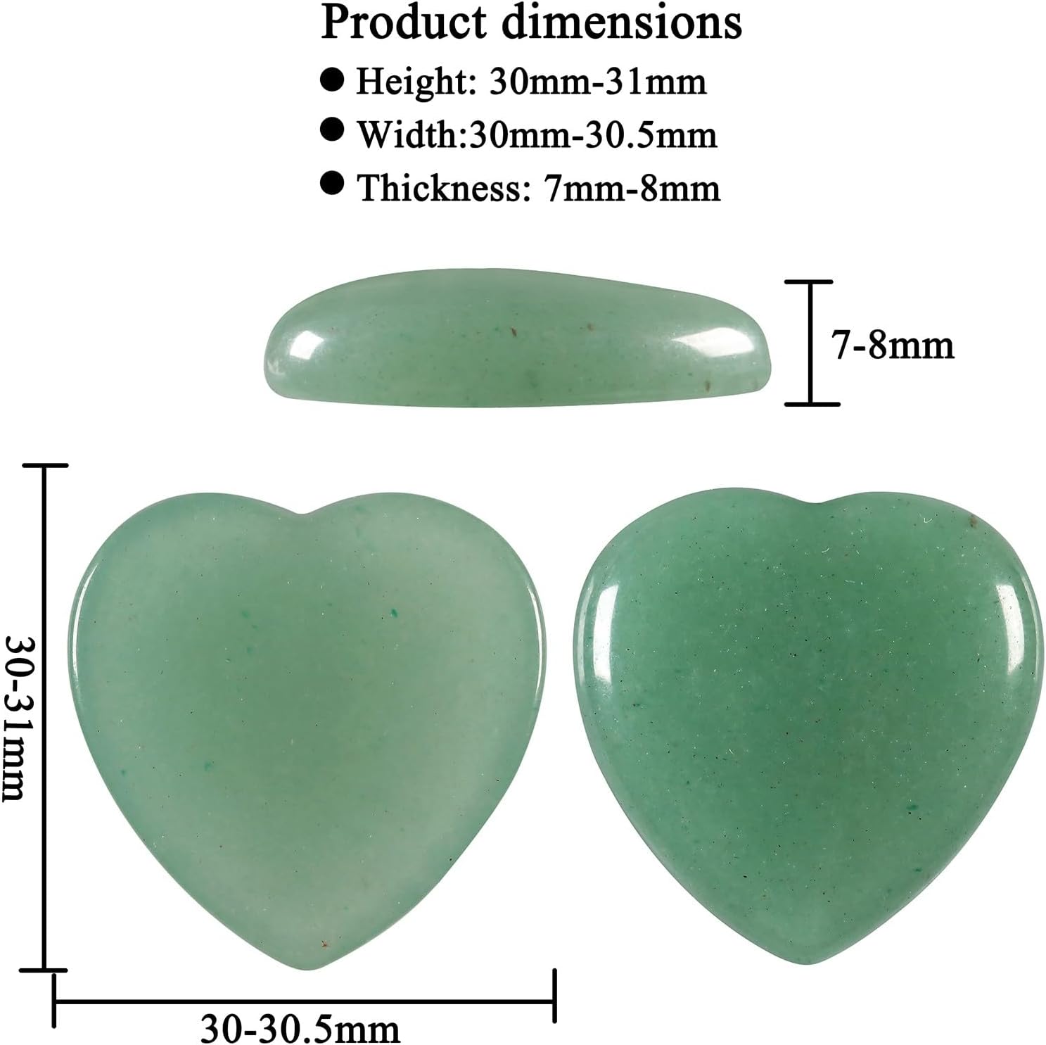 SUNYIK Pack of 10 Heart Shaped Green Aventurine Cabochons CAB Flatback for Jewelry Making, Polished Love Heart Crystal Stone Flat Back Cabochons for DIY Art Project