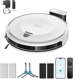 Redkey E6 Robot Aspirador con 7000 Pa, Navegación Dinámica, hasta 170 Min de Autonomía, Aspiradora Robot con Estación de Carga, Mando a Distancia y App, Ideal para Mascotas, Alfombras, Suelos Duros