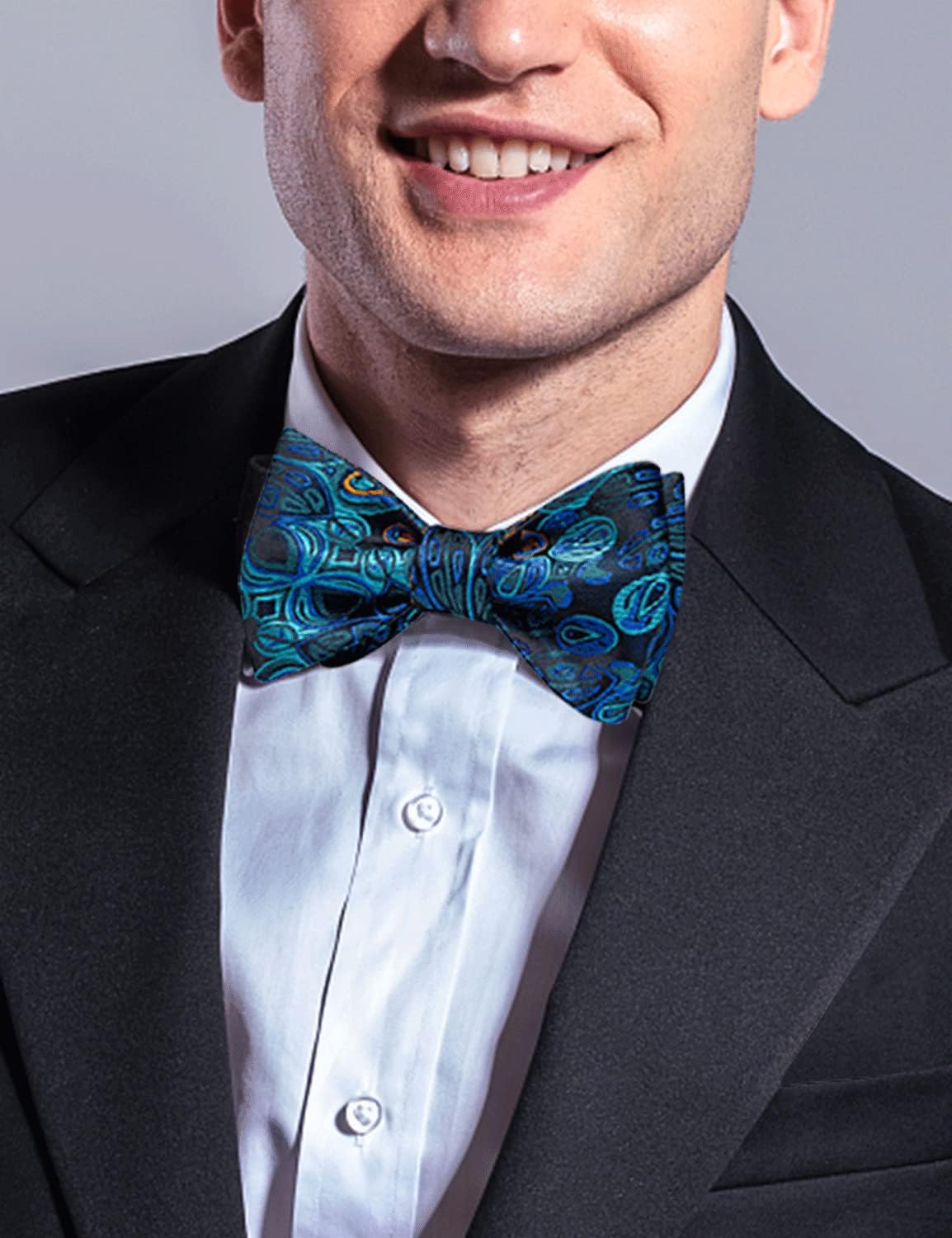 DiBanGu Men Bow Tie Paisley Striped Self-Bow Tie for Men and Silk Woven Bowtie Pocket Square Cufflinks Wedding Party - Image 3