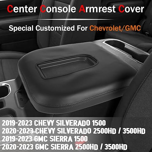 Miniatura 4 de LEXLEY Funda protectora de cuero para reposabrazos de consola central para Chevy Silverado y GMC Sierra 2500HD 3500HD 2020-2023, Silverado y Sierra