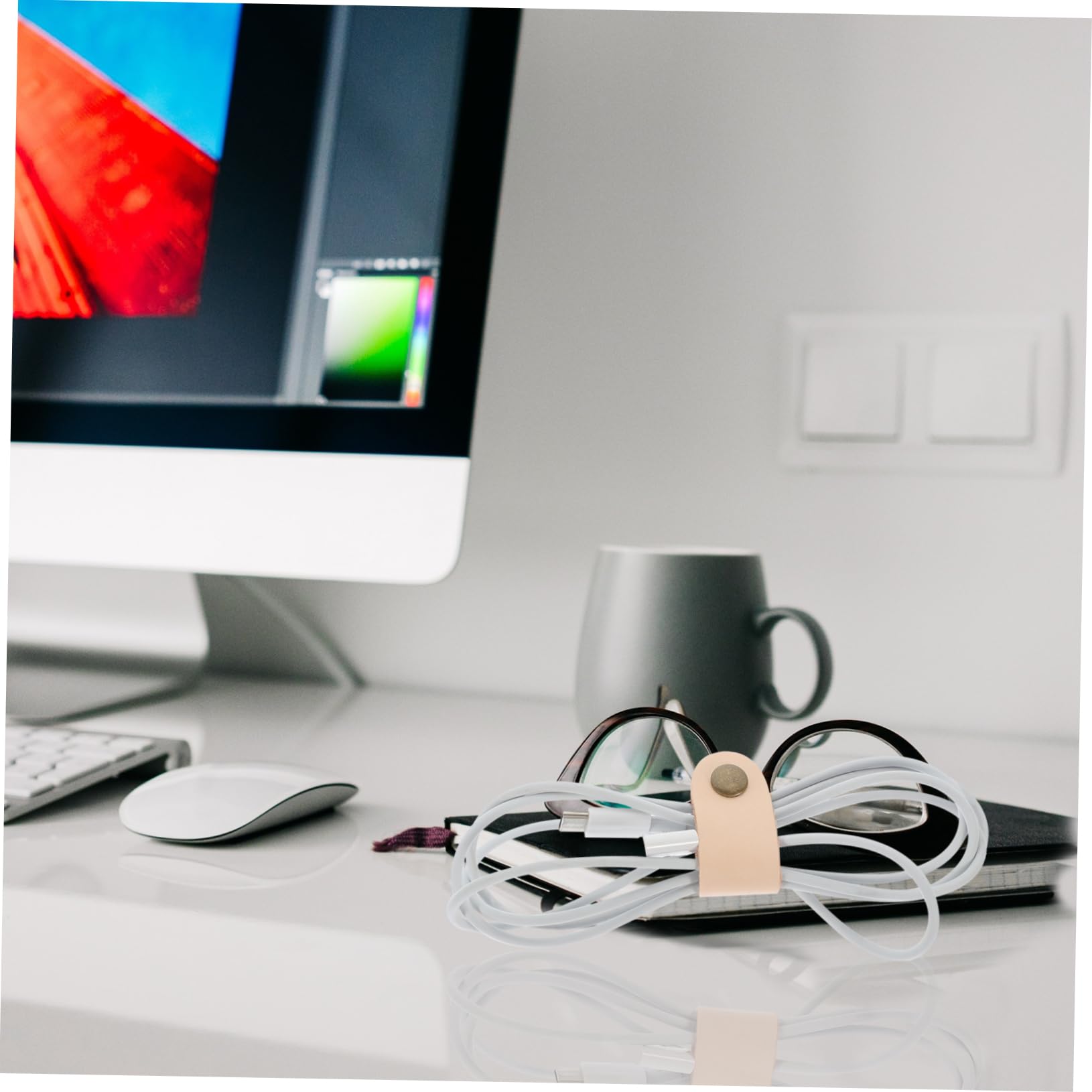 Kabelbinder, 5-teiliger Kabelführungsstreifen aus Rindsleder for USB-Kopfhörerkabel-Organizer, einfaches Design zur einfachen Kabelaufbewahrung