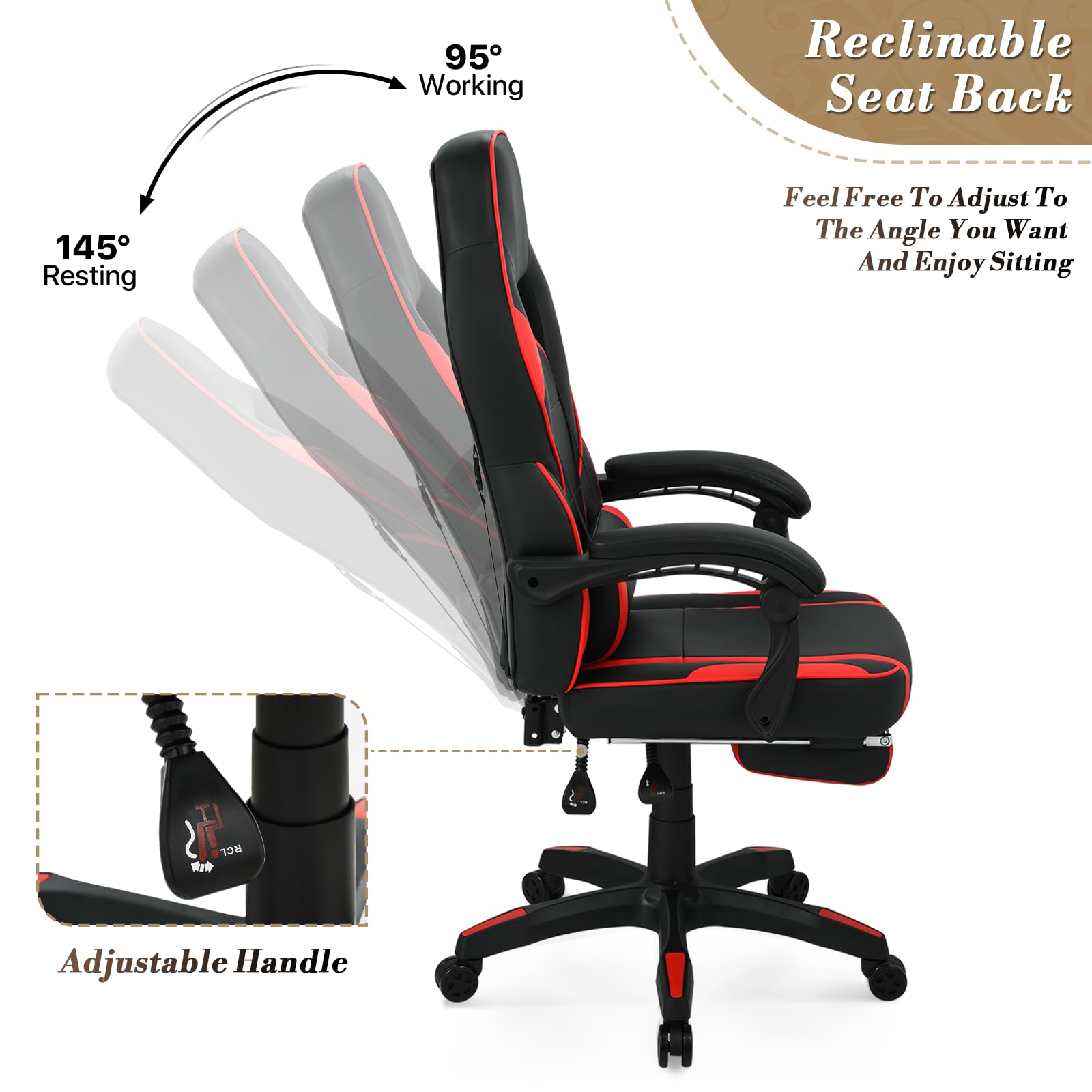 Athena Collection Gaming Chair, Ergonomic Gaming Chair with Footrest & Lumbar Support, Height Adjustable Swivel Computer Chair Office Chair for Kids Adults(Red)