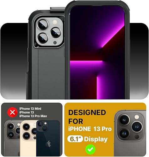 Miniatura 6 de MOTIVE Funda diseñada para iPhone 13 Pro con clip para cinturón, funda protectora, resistente y protección de grado militar de cuatro capas para