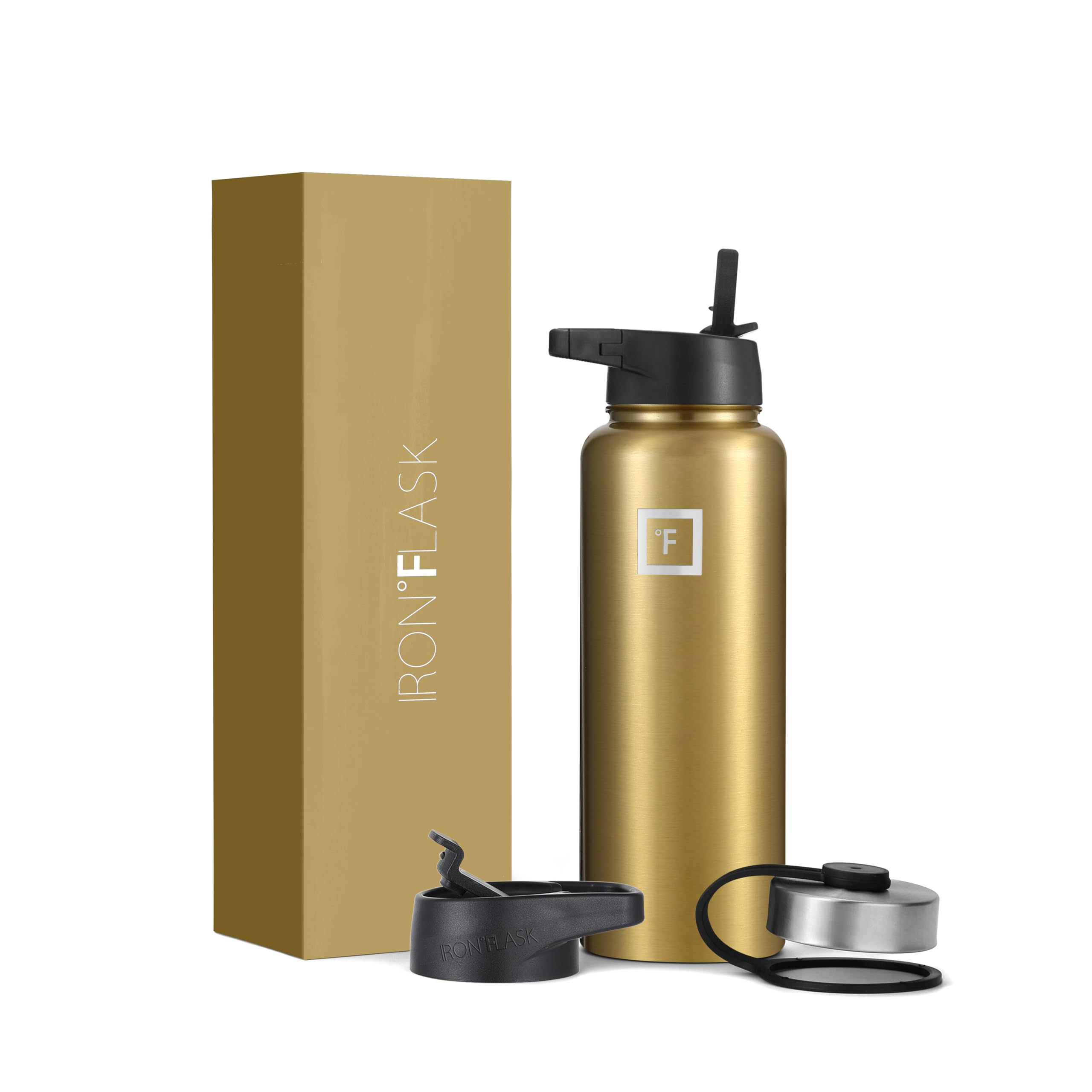 IRON °FLASK Sports Water Bottle - 40 Oz 3 Lids (Straw Lid), Leak Proof - Stainless Steel Gym & Sport Bottles for Men, Women & Kids - Double Walled, Insulated Thermos, Metal Canteen