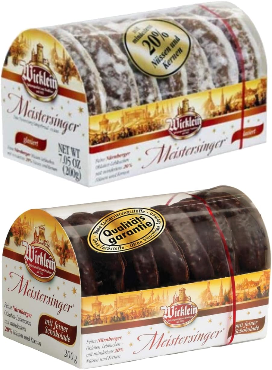 Meistersinger Gingerbread Lebkuchen Assortment Chocolate Coated & Glazed, Two Pack, 7.05oz Each
