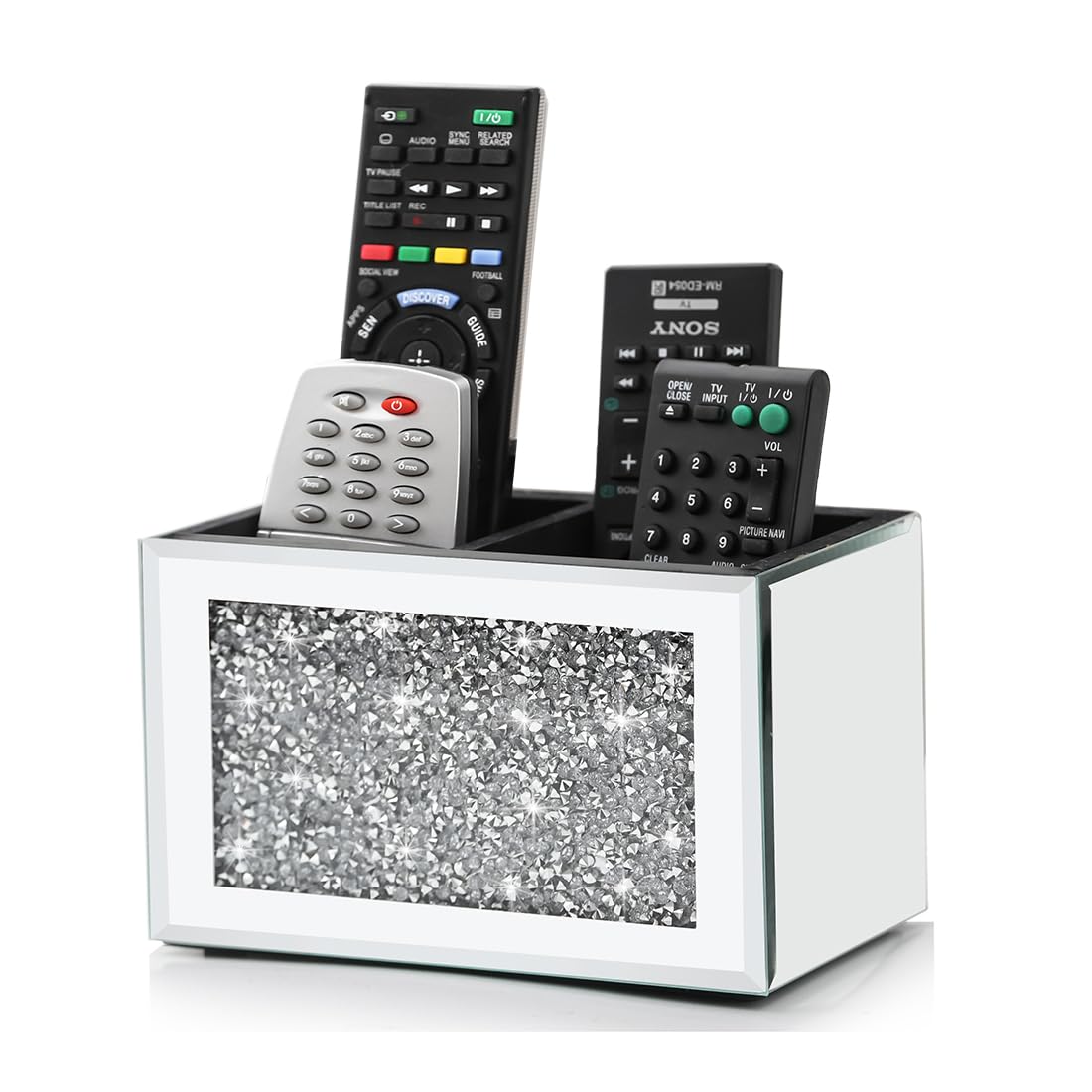 Pibeyer Mirrored Remote Holder – Crush Diamond Wall Mount, 8.3x2.5x4 Inches, Includes Screws