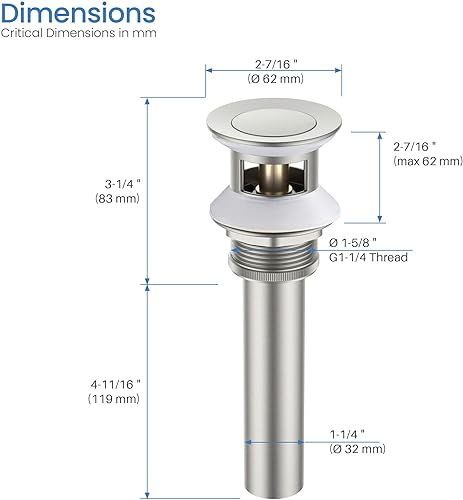 Miniatura 5 de KIBI Grifo de una sola manija de acero inoxidable F201 para fregadero de baño con drenaje desplegable  Caño de grifo de arco alto (níquel cepillado)