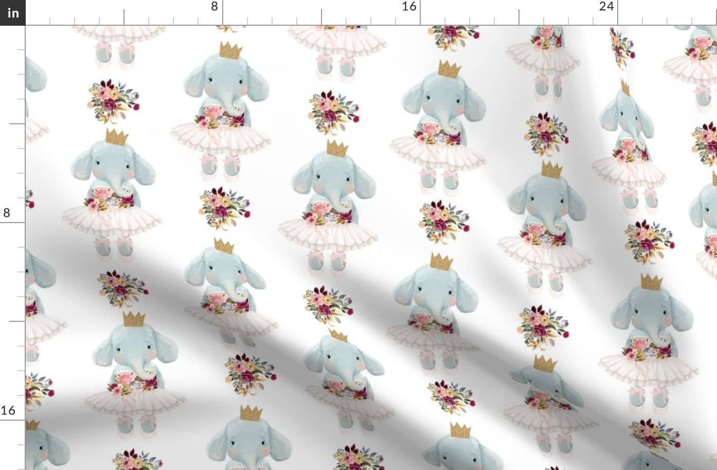 Spoonflower Fabric - Ballerina Elephant White Back Flowers Floral Stripes Girl Winter Printed on Polartec(R) Fleece Fabric by The Yard - Sewing Blankets Loungewear and No-Sew Projects