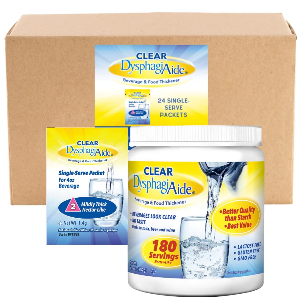 Clear DysphagiAide Level 2, Mildly Thick, 24 ct Single Serve Packets and 180 Serving Jar Bundle