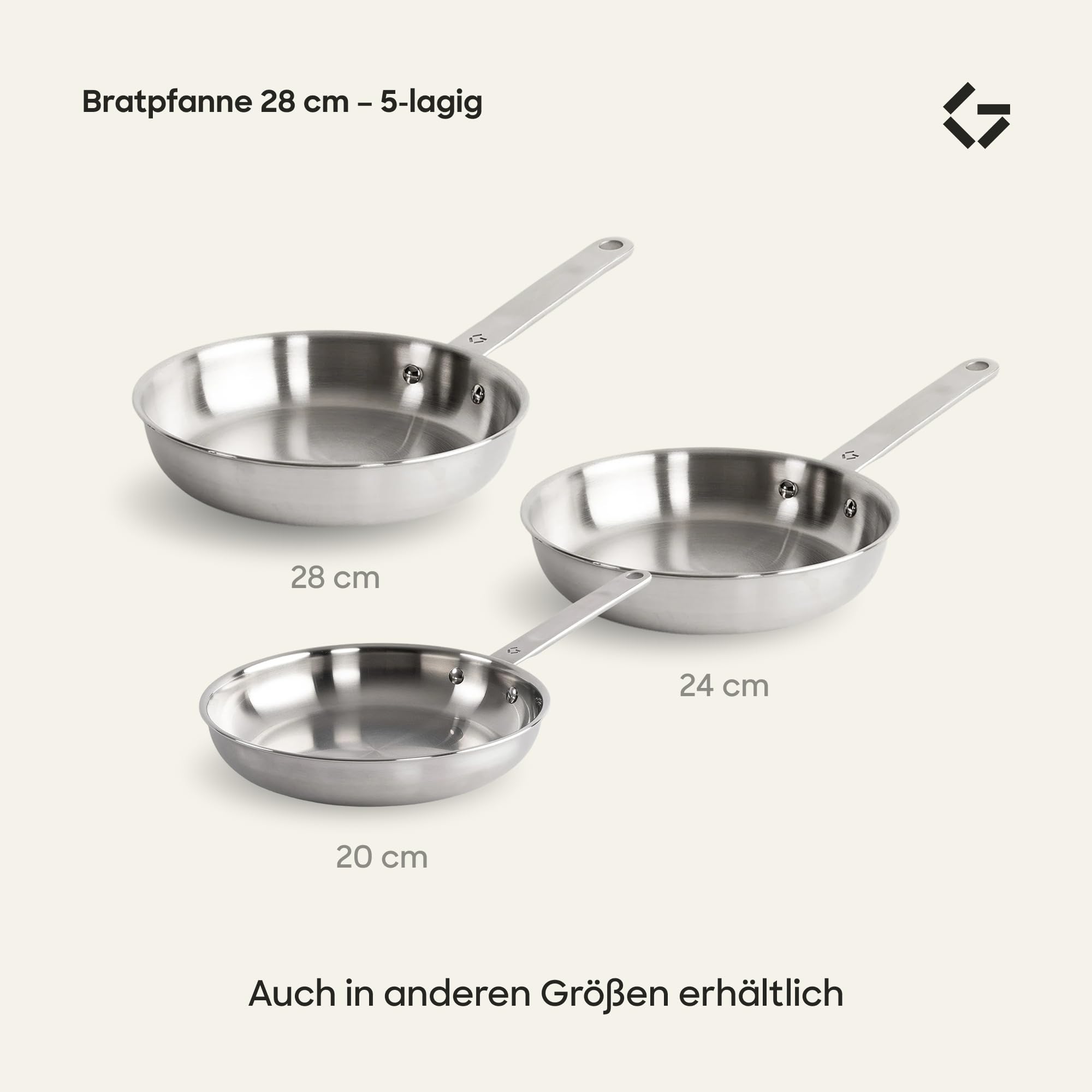 Gastrotools Bratpfanne 28 cm – 5-Ply Edelstahl – Aluminiumkern | Perfekte Wärmeleitung • Gleichmäßiges Bratergebnis • Für Induktion, Gas & Backofen • Unbeschichtet