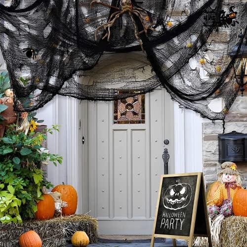 SLKIJDHFB Halloween Creepy Cloth 79 x 30 Inch, Spooky Halloween Polyester Scary Gauze Cloth Doorways Spooky Giant Tapestry for Halloween Decorations Outdoor Yard Home Wall Decor (black×3 pieces)