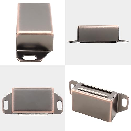 Miniatura 3 de Paquete de 2 cierres magnéticos para puerta, color marrón antiguo, cierre magnético para gabinete, 0.047 in de grosor, color marrón aceitado