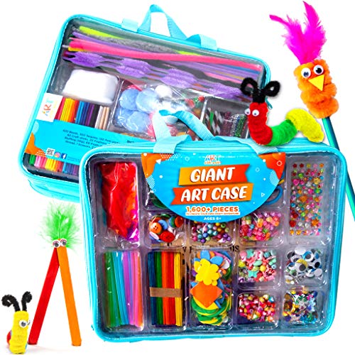 Estuche de Arte Gigante de 1.600 Piezas. Suministros de Artesanía para Niños +6 - Estuche de Bricolaje para Artesanías de Pom Pom, Abalorios, Botones, Tijeras, y Limpia Pipas de Art with Smile