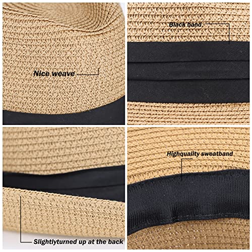 Kids Fedora-Sun-Hat Short Brim Trilby Summer Beach Straw Hat for Boys Girls (for 3-5Y, 5-7Y)3