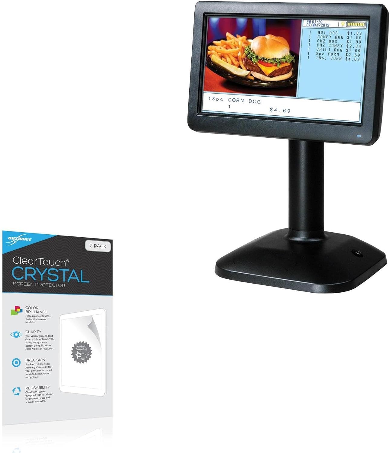 BoxWave Screen Protector Compatible With Sam4s Customer Display (7 in Wide) - ClearTouch Crystal (2-Pack), HD Film Skin - Shields From Scratches