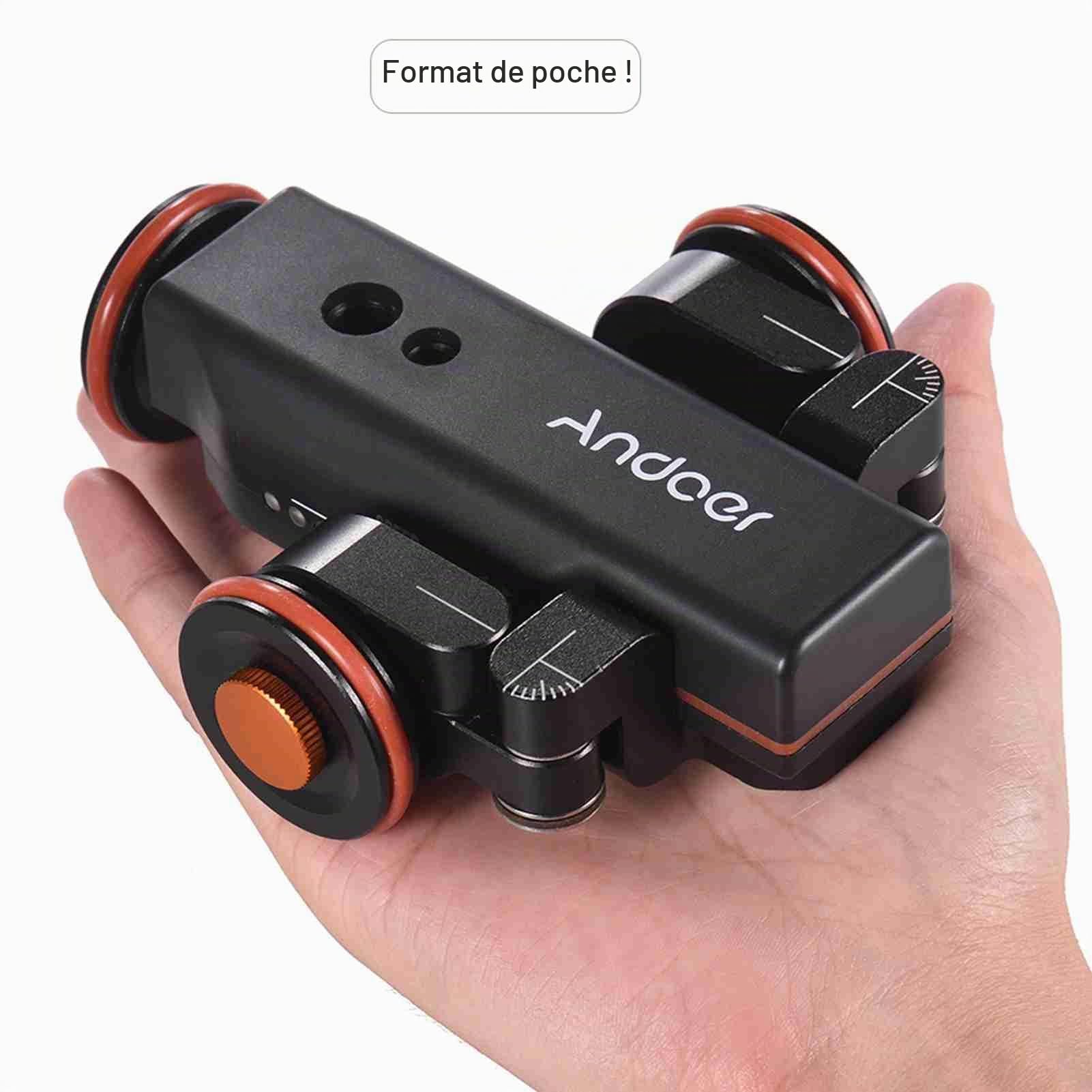 Andoer L4 PRO Dolly vidéo pour caméra motorisée avec indication d'échelle Télécommande 3 vitesses réglables pour appareil photo reflex numérique Smartphone + adaptateur de montage à rotule
