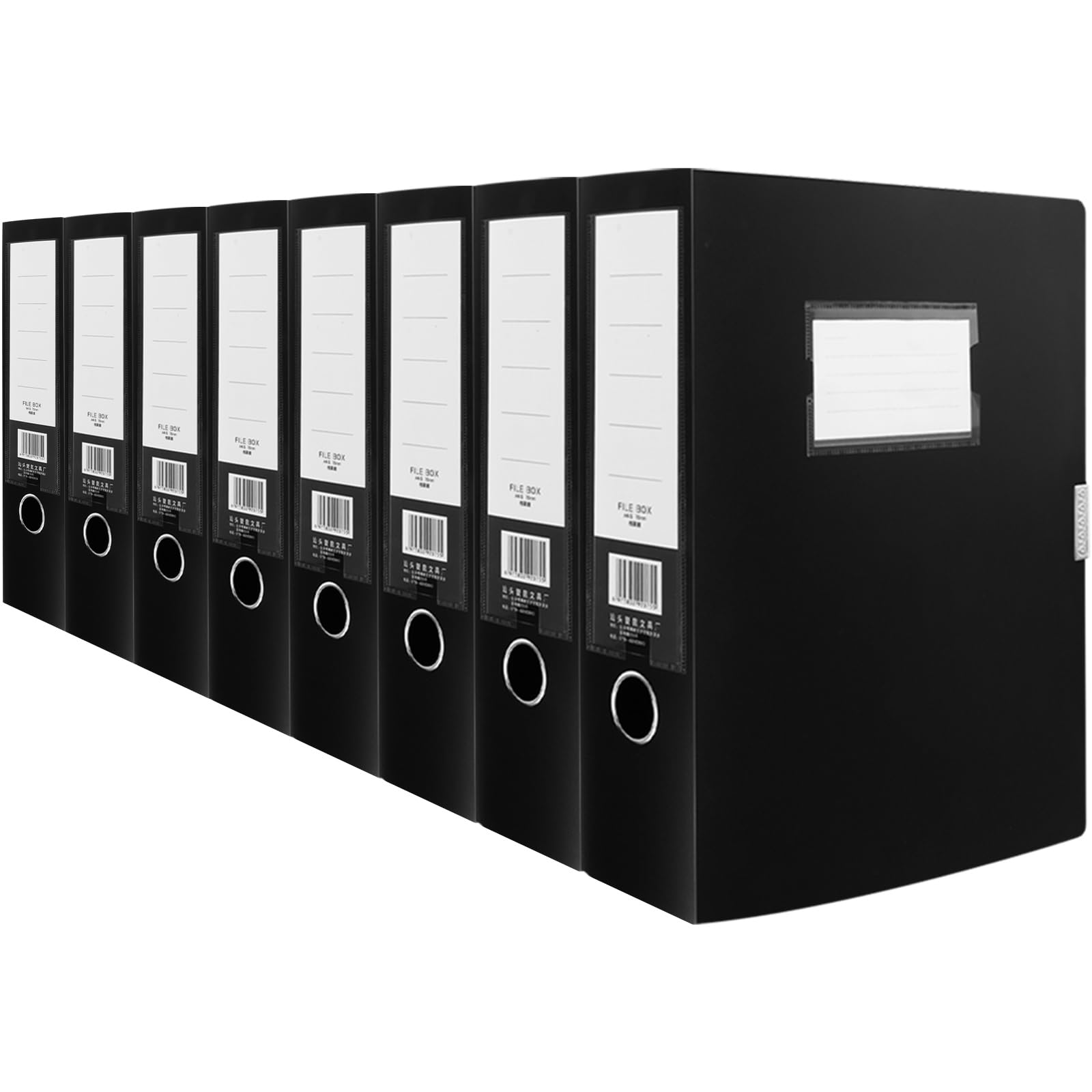 Oungy 8Pack Box Files A4, Black Box Files Plastic Document Boxes, 75mm Spine Foolscap Boxes File for Paperwork A4