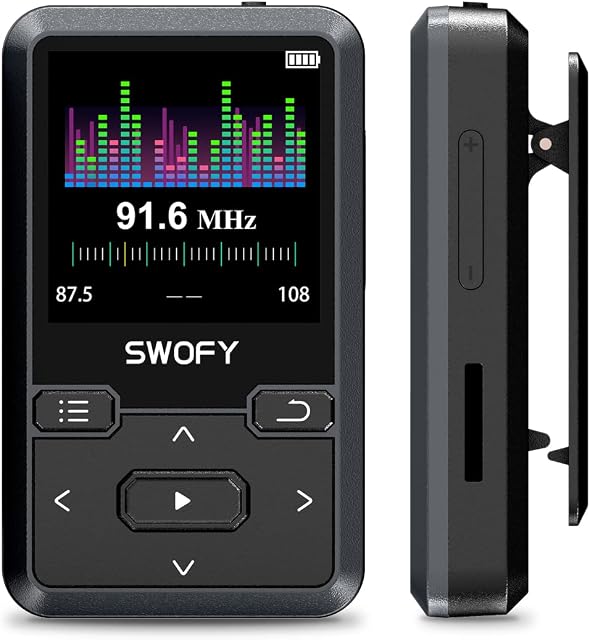 Mini Clip MP3 Player, Portable Wearable MP3 Player with FM Radio,Recording and Pedometer, Supports TF Cards up to 128GB, Clips MP3 Player on Belts, Tops, Armbands or Bags