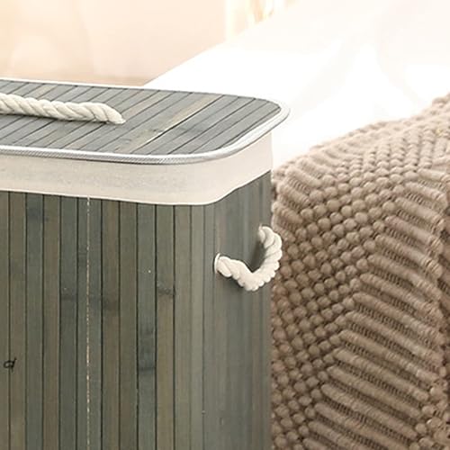 Miniatura 7 de Cesta de bambú para ropa sucia, cesta grande de almacenamiento de ropa con tapa y forro extraíble, cesta de lavandería sucia independiente, cesta de