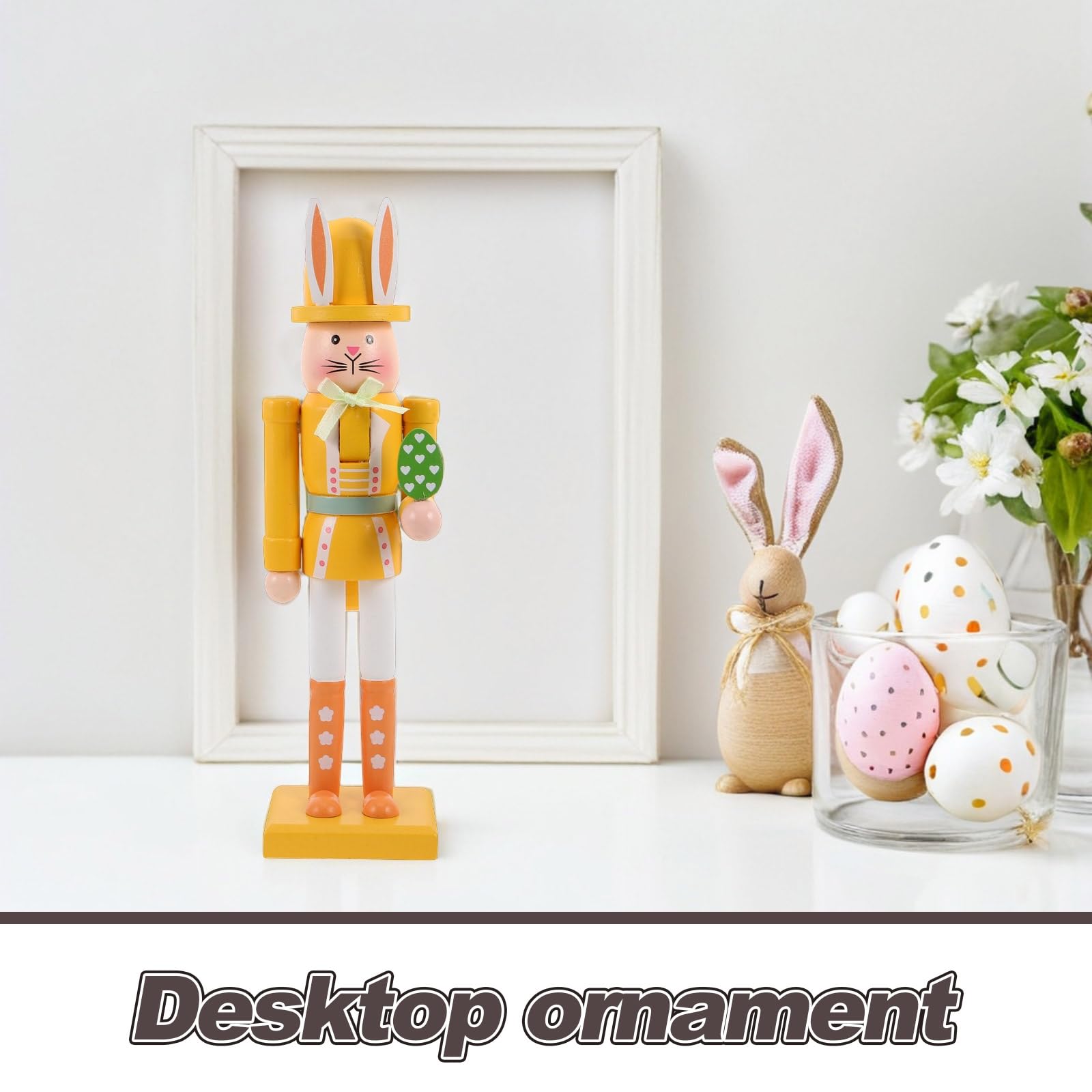 Osterhasen Nussknacker 30cm Gelbe Osterdekoration für Tisch Frühlingsfeste Robuste Osterfigur zur Innenraum Dekoration