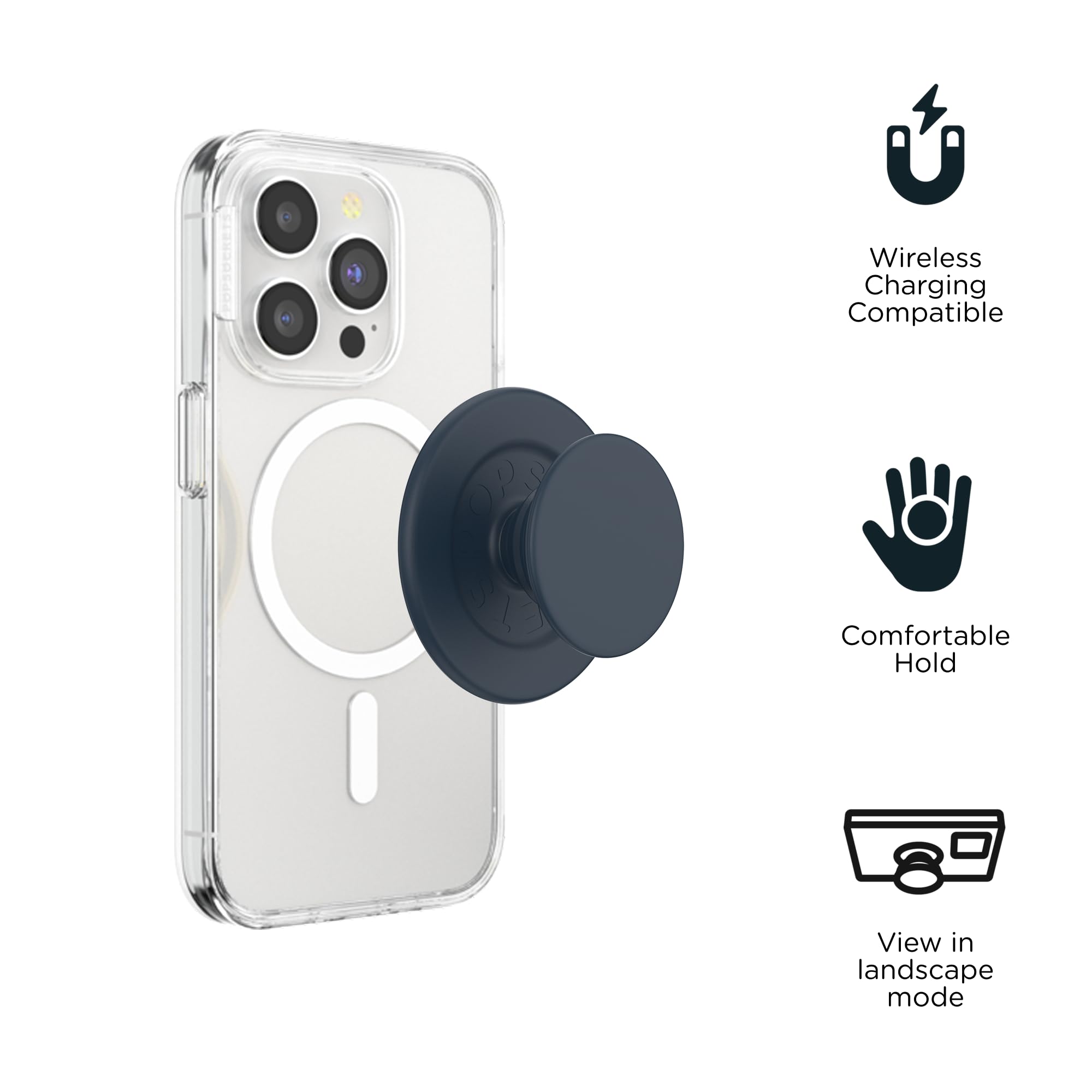 PopSockets Uchwyt do telefonu MagSafe z podpórką, stojakiem magnetycznym, wymienną górą, bezpieczne trzymanie etui MagSafe, uchwyt na telefon i tablet – miękki w dotyku granatowy