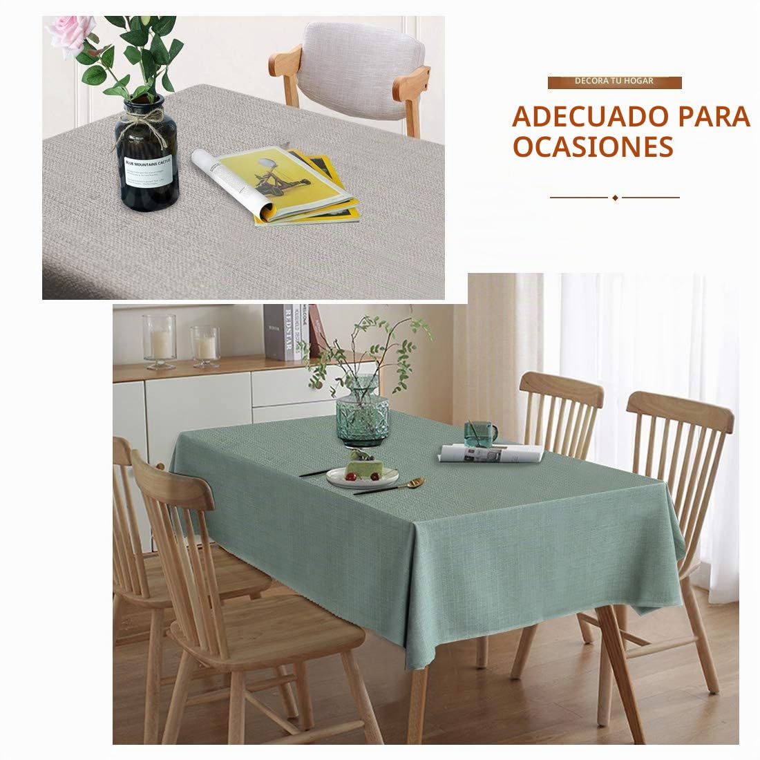 Mantel Antimanchas Mantel Mesa Rectangular Efecto Lino Manteles de Mesa Impermeable para Casa Comedor Cocina Exterior Navidad Fiestas Cumpleaños Beige Crema 145 x 300 cm
