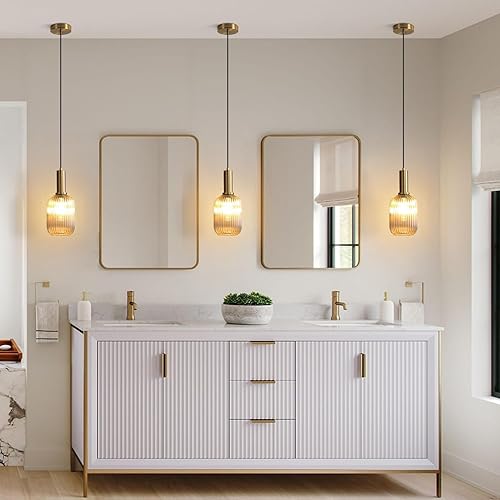 Miniatura 5 de KCO Iluminación 1 luz ámbar lámpara de techo lámpara colgante de vidrio a rayas vintage lámpara colgante cilíndrica de granja oro mini isla de