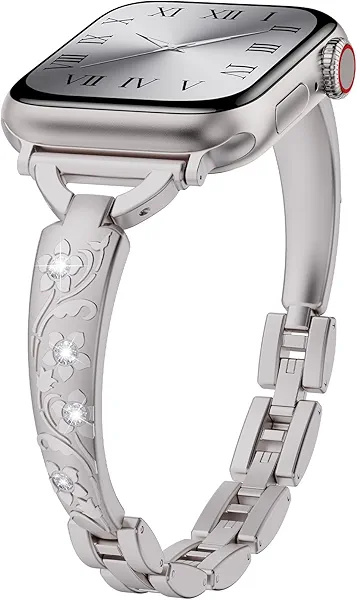 Diamond Metal Bands for Women Compatible with Apple Watch Band 38mm 40mm 41mm 42mm 44mm 45mm 46mm 49mm Simple and Stylish Adjustable Metal Band for iWatch Series1/2/3/4/5/6/7/8/9/10/SE