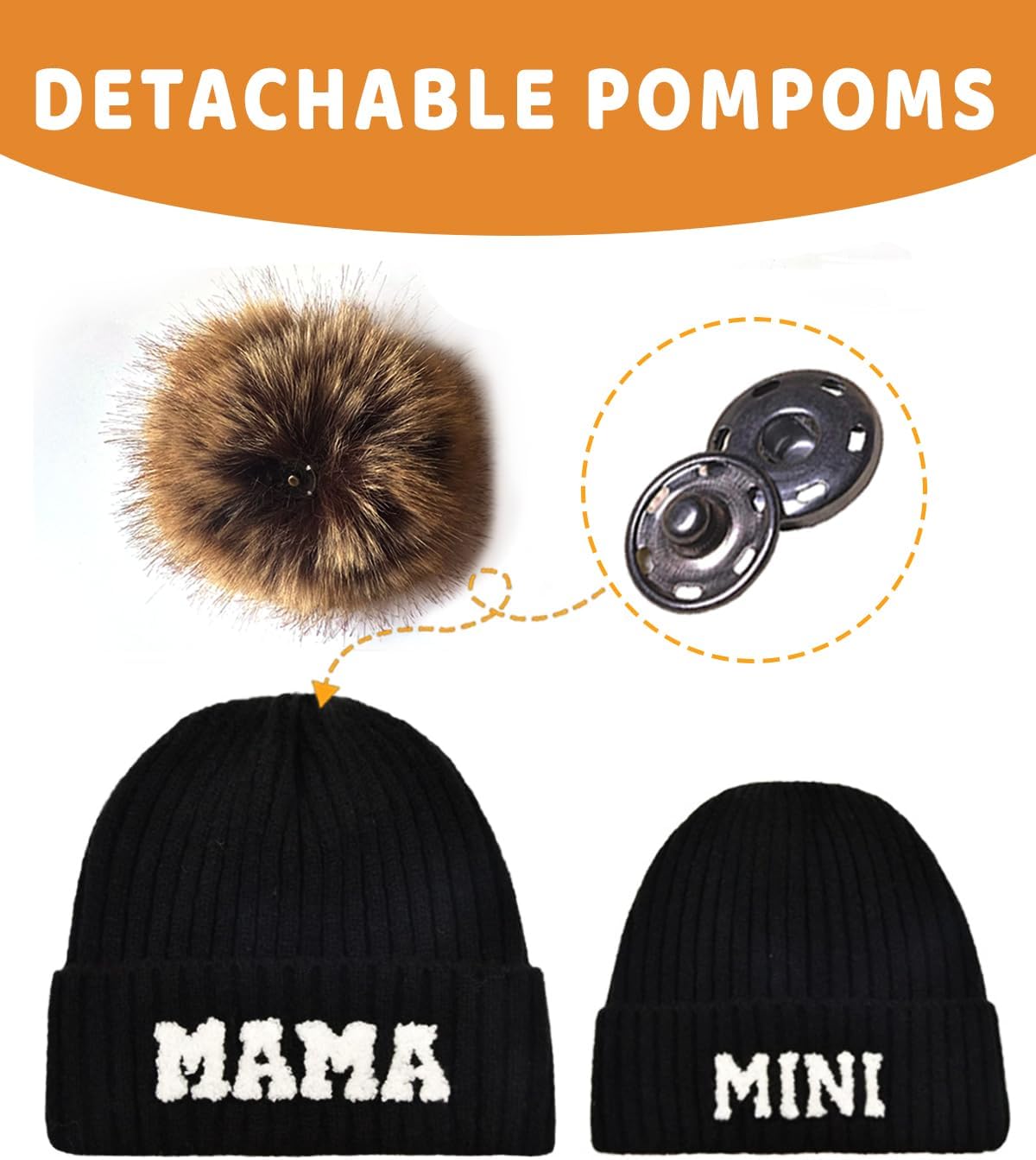 2PCS Parent-Child Beanie Hat Mama and MINI Embroidery Knitted Hat Winter Warm Cuffed Ski Cap with Pom Pom - Image 4