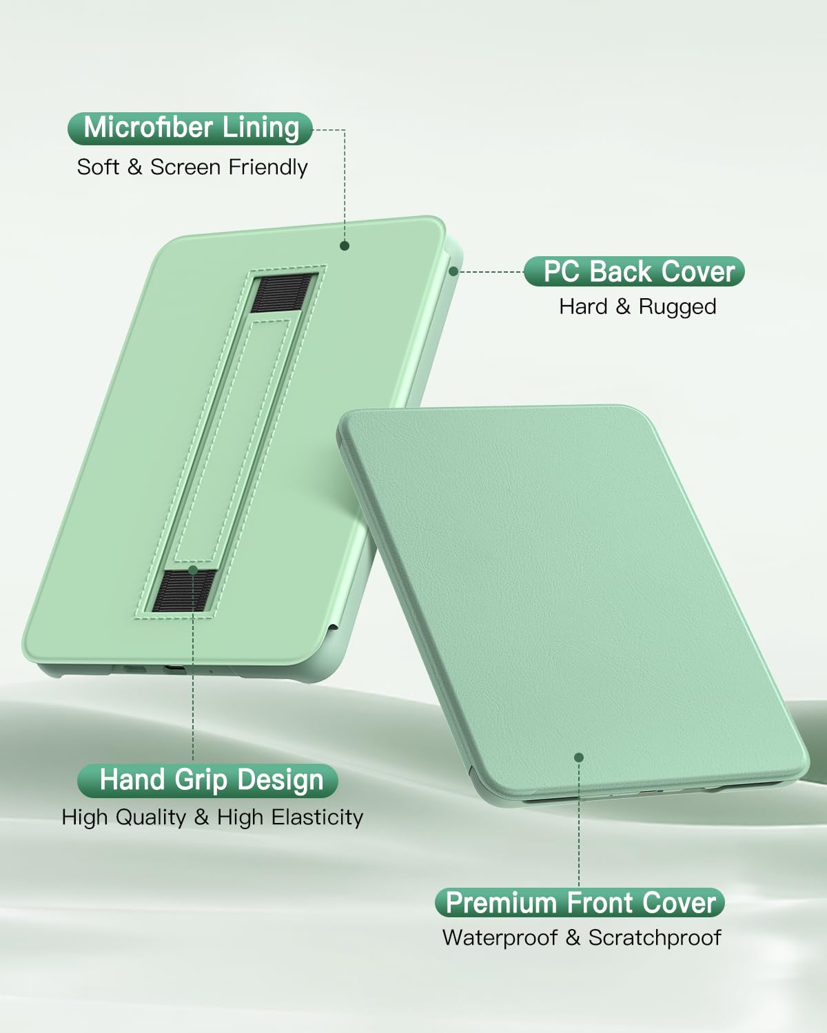 MoKo Case for 6" All-New Kindle (11th Generation-2024/2022 Release), Lightweight Shell Cover with Hand Strap Auto Wake/Sleep for Kindle 11th Generation 2024 e-Reader, Agave Green