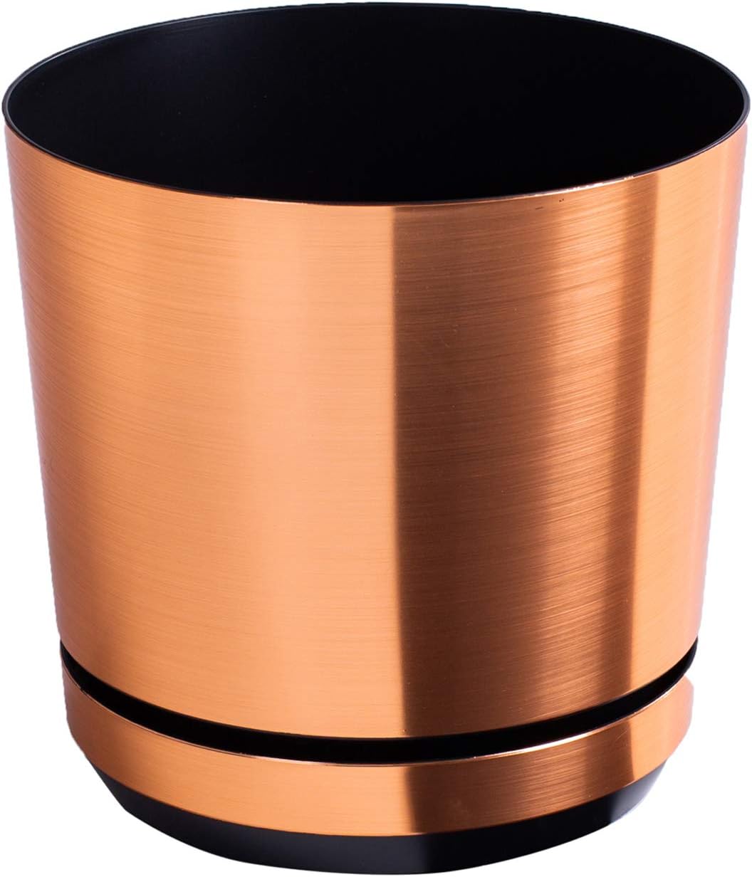 COPPER Flower Indoor Plant Pot with Saucer – Glossy Modern Decorative Plastic Planter with Drainage Holes for Indoor Plan- (Copper, 10.4 inches (26 cm))