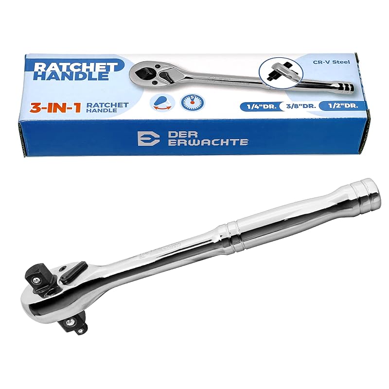 Chave Catraca 3 em 1 Der Erwachte com Encaixes de 6,35 mm (1/4 pol.), 9,53 mm (3/8 pol.) e 12,7 mm (1/2 pol.), 72 Dentes