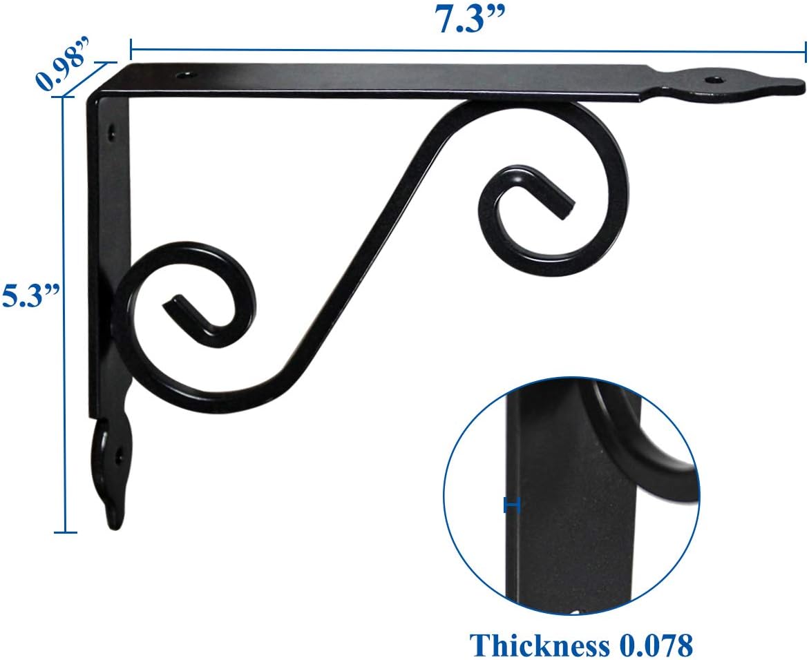 LEWINO Decorative Shelf Brackets 7 Inch Black Rustic Cast Iron Wall Brackets Set of 4 for Floating Shelves : Tools & Home Improvement