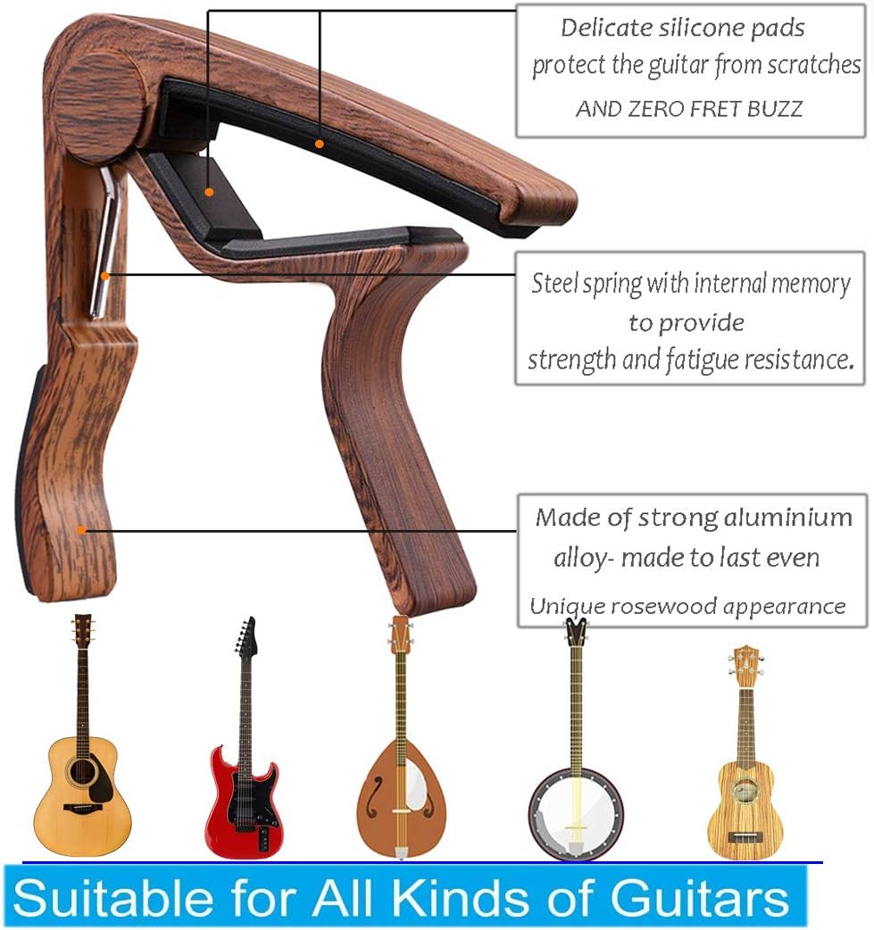 Guitar Wall Mount 2 pack Black Guitar Hanger with Guitar Capo for Acoustic Electric Guitars